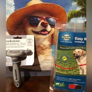 PET Bundle -PetSafe Easy Walk Dog Harness & Brookstone Deshedding Tool